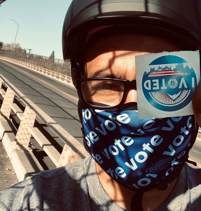 Selfie of me (Manny Becerra) with a "I voted" sticker