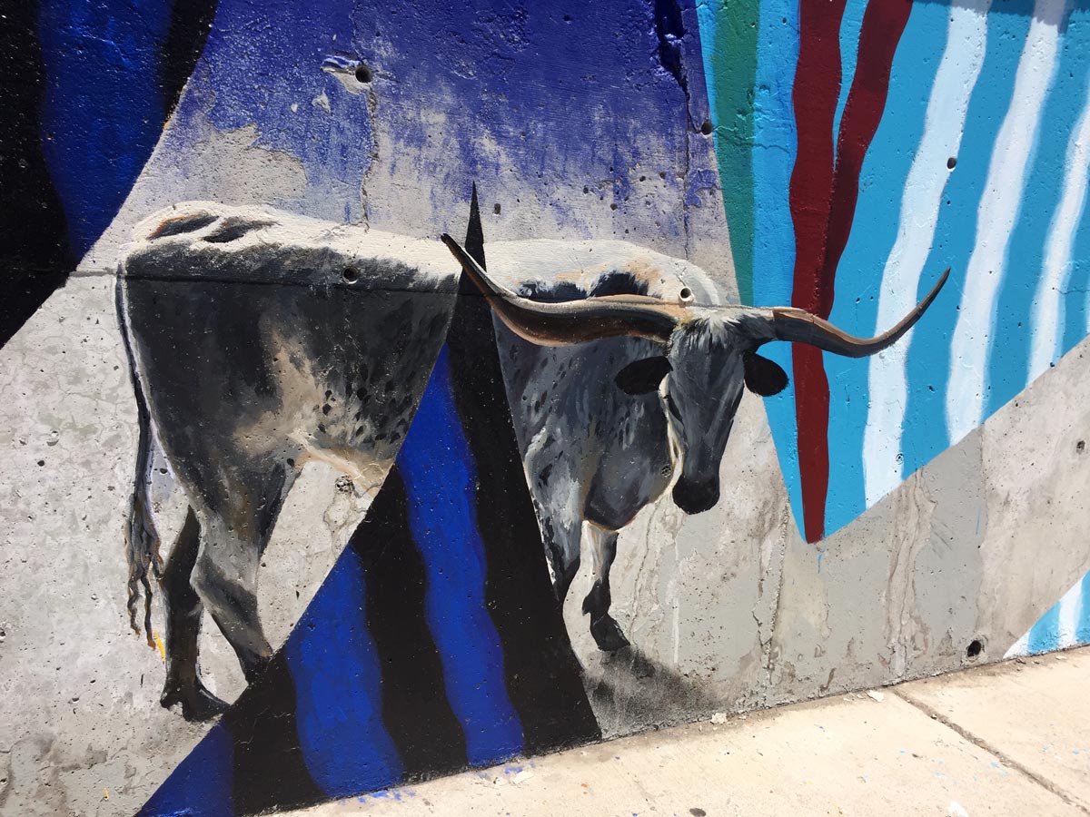 A segment of the mural painted with Thorny, the bull