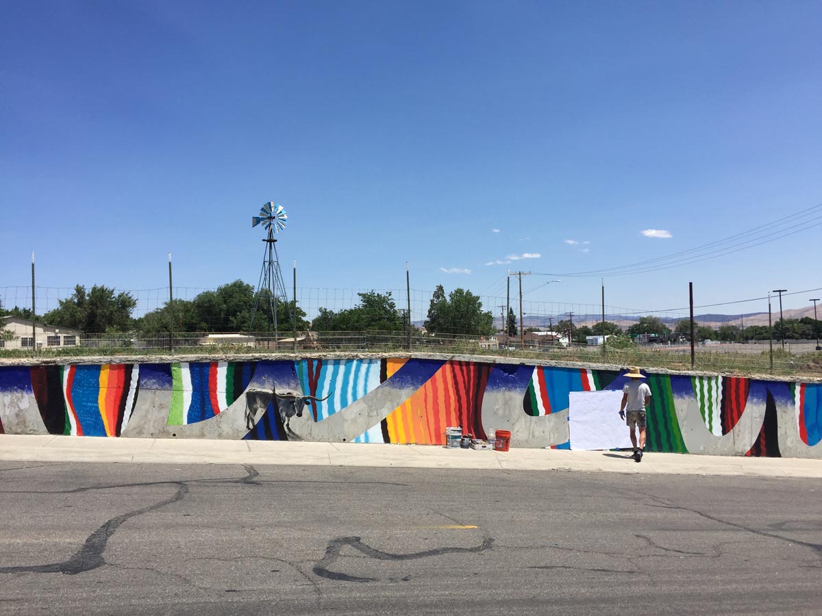 Wide angle view of the nearly complete mural